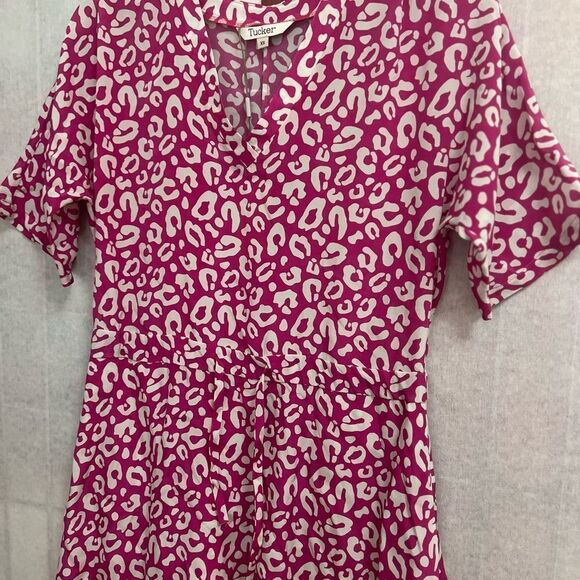 NWT TUCKER MADELINE CHEETAH IN HOT 100% SILK PINK DRESS SIZE XS - Picture 3 of 8